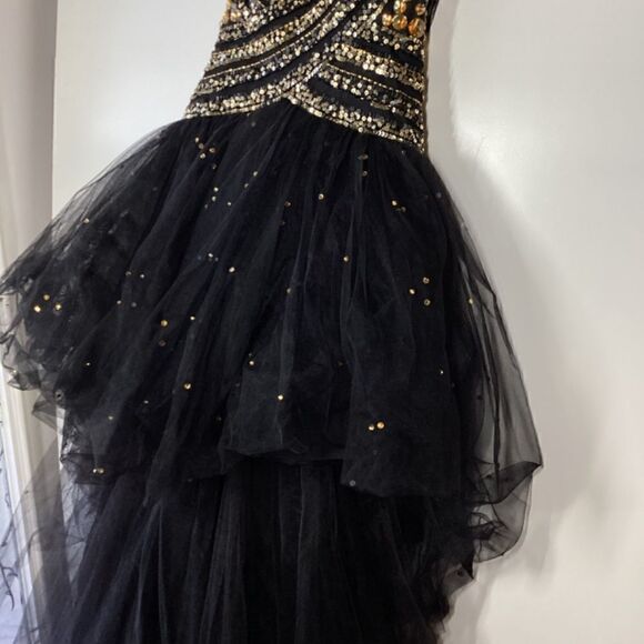 Sherri Hill Black & Gold Rhinestone Prom Dress Elegant Evening Gown - Picture 6 of 17